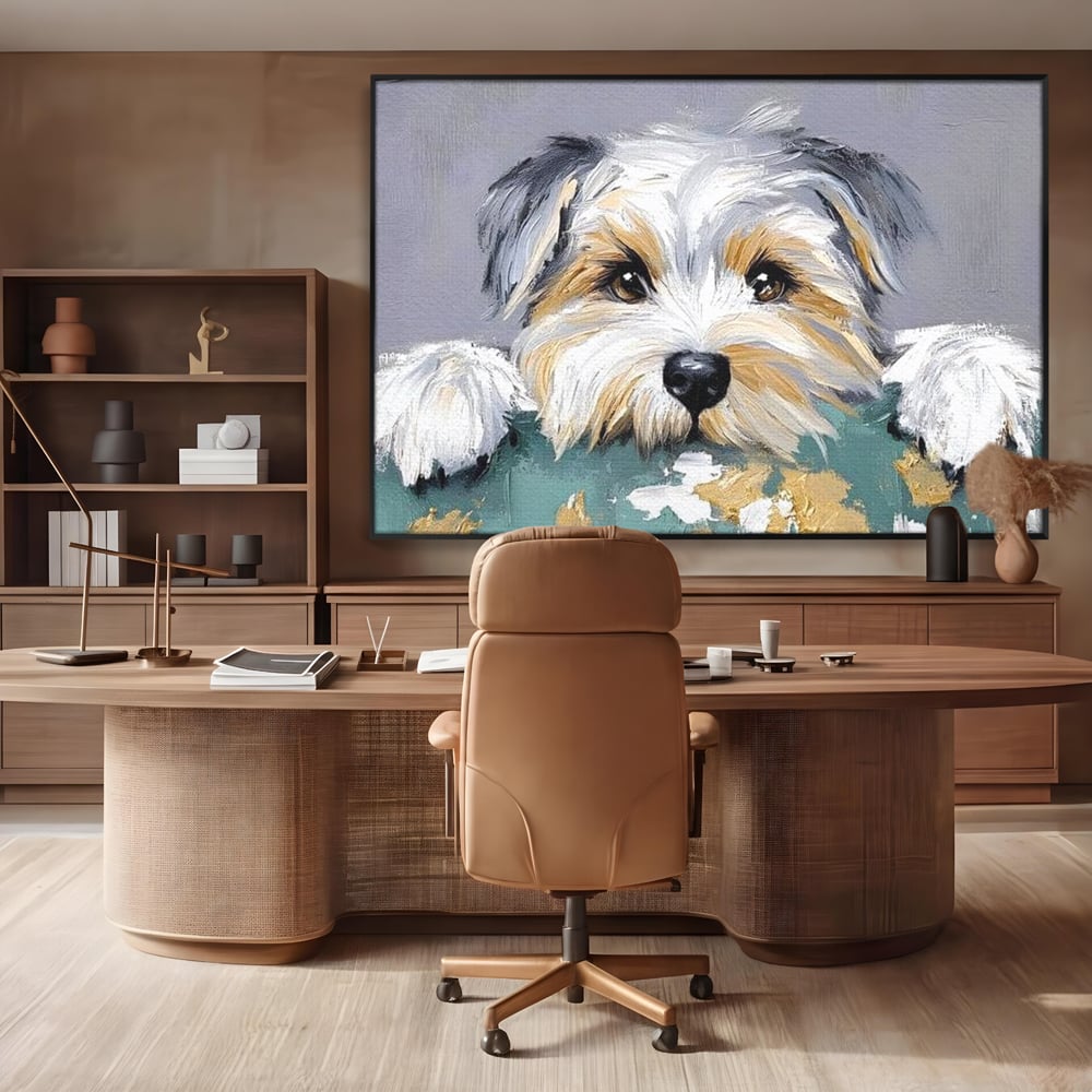 Tablou Canvas Premium, LuxCanva® M1262, Urechiuse la Panda, Yorkshire, Joaca, Curiozitate, Blanita, Simpatic, Privire, Portret, Perete, Pictura, Caine, Birou, Living, Camera Copil