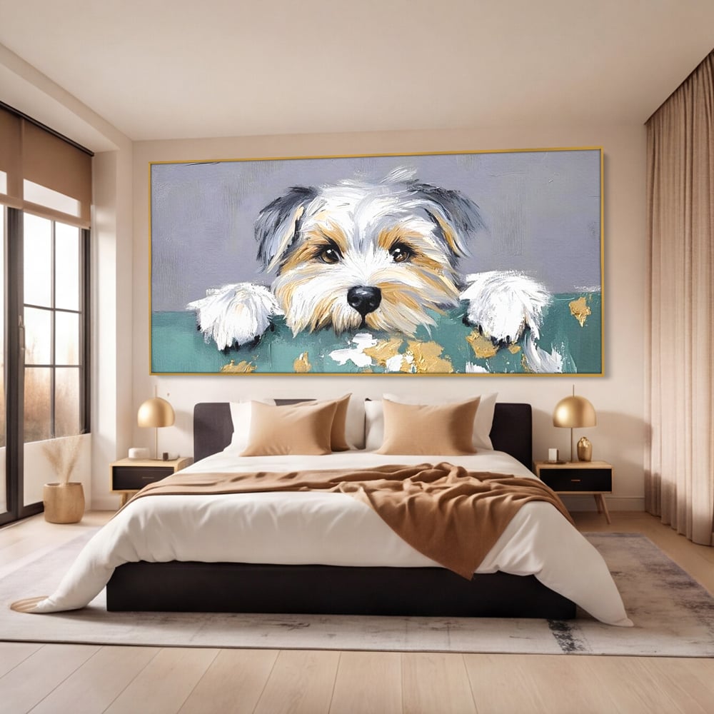 Tablou Canvas Premium, LuxCanva® M1262, Urechiuse la Panda, Yorkshire, Joaca, Curiozitate, Blanita, Simpatic, Privire, Portret, Perete, Pictura, Caine, Birou, Living, Camera Copil