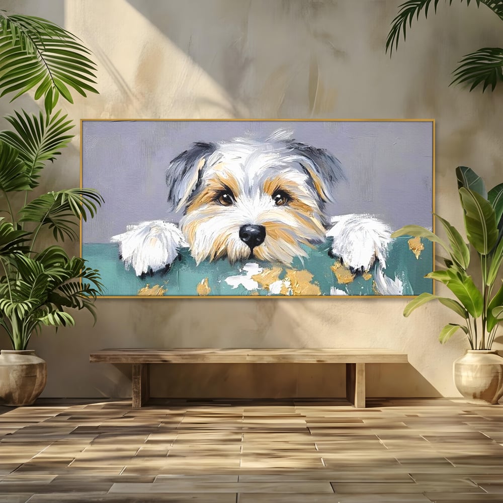 Tablou Canvas Premium, LuxCanva® M1262, Urechiuse la Panda, Yorkshire, Joaca, Curiozitate, Blanita, Simpatic, Privire, Portret, Perete, Pictura, Caine, Birou, Living, Camera Copil