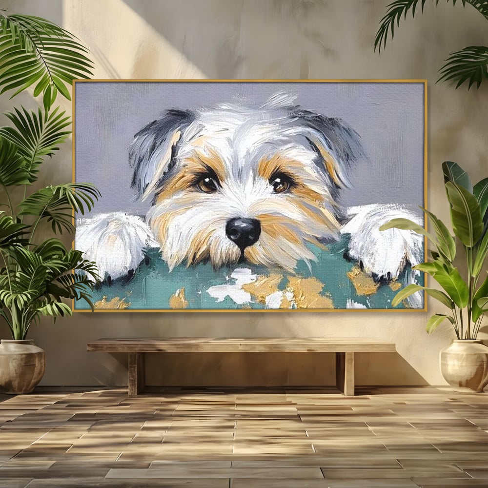 Tablou Canvas Premium, LuxCanva® M1262, Urechiuse la Panda, Yorkshire, Joaca, Curiozitate, Blanita, Simpatic, Privire, Portret, Perete, Pictura, Caine, Birou, Living, Camera Copil