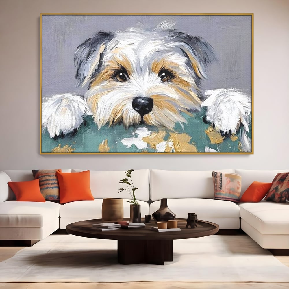 Tablou Canvas Premium, LuxCanva® M1262, Urechiuse la Panda, Yorkshire, Joaca, Curiozitate, Blanita, Simpatic, Privire, Portret, Perete, Pictura, Caine, Birou, Living, Camera Copil