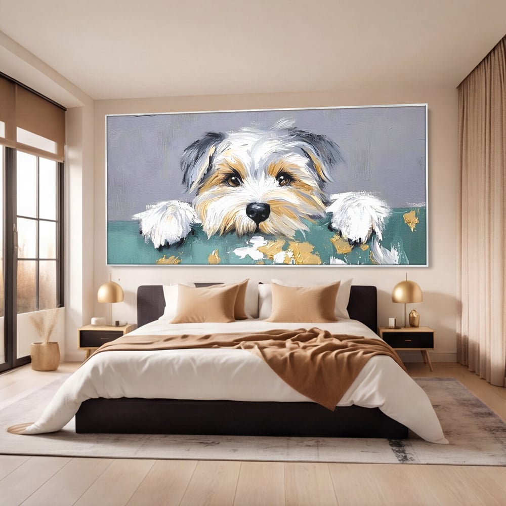 Tablou Canvas Premium, LuxCanva® M1262, Urechiuse la Panda, Yorkshire, Joaca, Curiozitate, Blanita, Simpatic, Privire, Portret, Perete, Pictura, Caine, Birou, Living, Camera Copil
