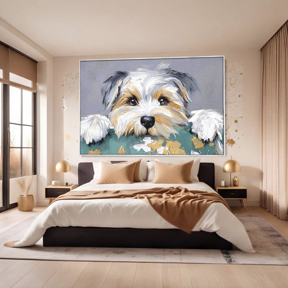 Tablou Canvas Premium, LuxCanva® M1262, Urechiuse la Panda, Yorkshire, Joaca, Curiozitate, Blanita, Simpatic, Privire, Portret, Perete, Pictura, Caine, Birou, Living, Camera Copil