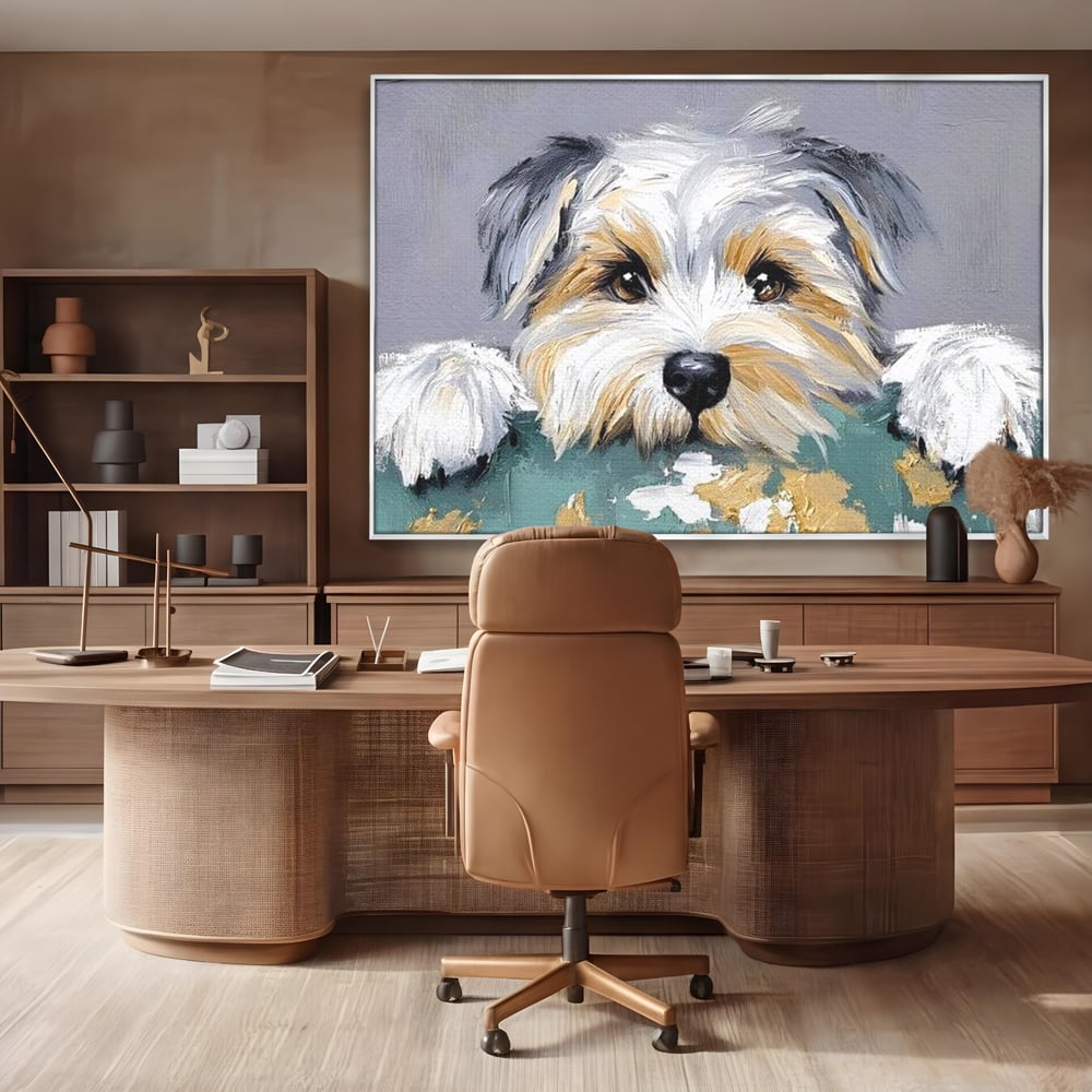 Tablou Canvas Premium, LuxCanva® M1262, Urechiuse la Panda, Yorkshire, Joaca, Curiozitate, Blanita, Simpatic, Privire, Portret, Perete, Pictura, Caine, Birou, Living, Camera Copil