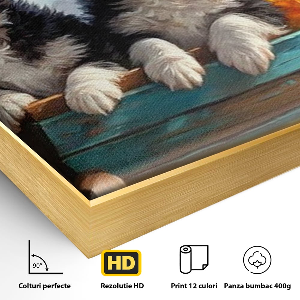 Tablou Canvas Premium, LuxCanva® M1263, Paradisul Cateilor, Catelusi, Frati, Copilarie, Colorat, Flori, Primavara, Casa, Rustic, Gradina, Armonie, Pictura, Birou, Living, Camera Copil