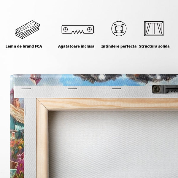 Tablou Canvas Premium, LuxCanva® M1263, Paradisul Cateilor, Catelusi, Frati, Copilarie, Colorat, Flori, Primavara, Casa, Rustic, Gradina, Armonie, Pictura, Birou, Living, Camera Copil