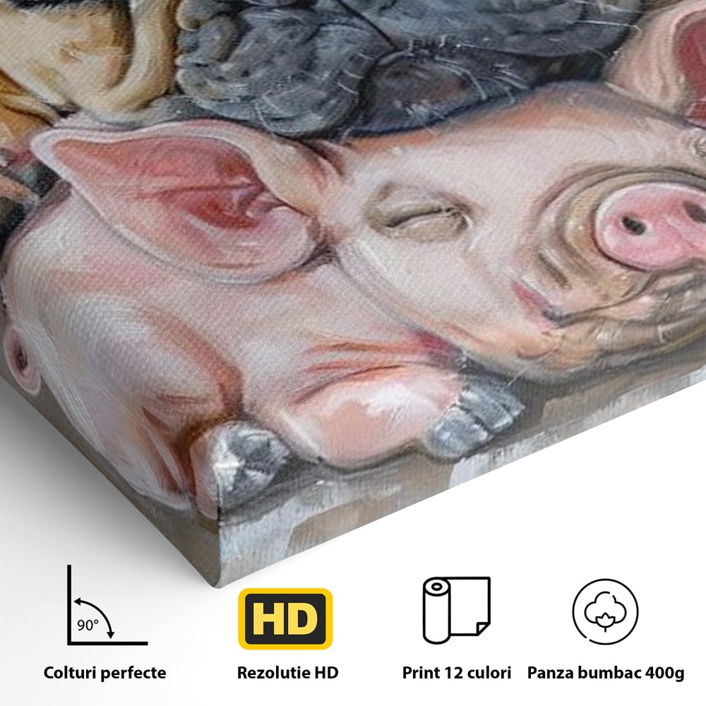 Tablou Canvas Premium, LuxCanva® M1264, Suflete Cuminti, Purcel, Caine, Animale, Odihna, Relaxare, Prietenie, Imbratisare, Copilarie, Pictura, Visatori, Roz, Birou, Living, Camera Copil