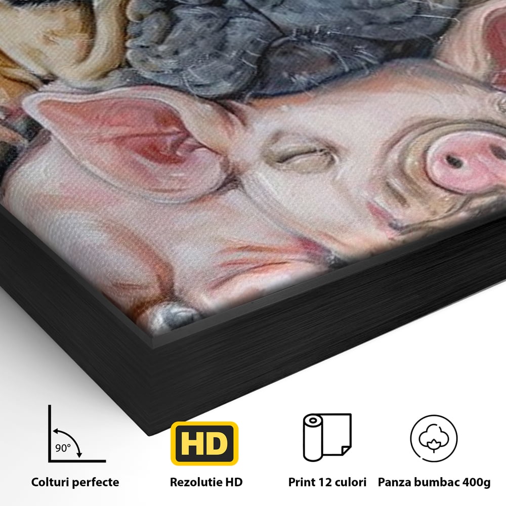 Tablou Canvas Premium, LuxCanva® M1264, Suflete Cuminti, Purcel, Caine, Animale, Odihna, Relaxare, Prietenie, Imbratisare, Copilarie, Pictura, Visatori, Roz, Birou, Living, Camera Copil