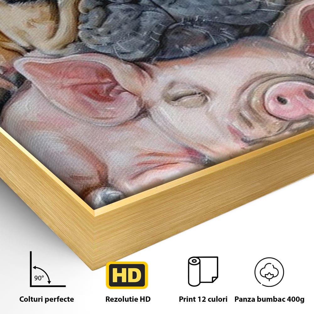 Tablou Canvas Premium, LuxCanva® M1264, Suflete Cuminti, Purcel, Caine, Animale, Odihna, Relaxare, Prietenie, Imbratisare, Copilarie, Pictura, Visatori, Roz, Birou, Living, Camera Copil