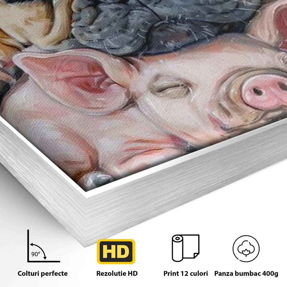 Tablou Canvas Premium, LuxCanva® M1264, Suflete Cuminti, Purcel, Caine, Animale, Odihna, Relaxare, Prietenie, Imbratisare, Copilarie, Pictura, Visatori, Roz, Birou, Living, Camera Copil