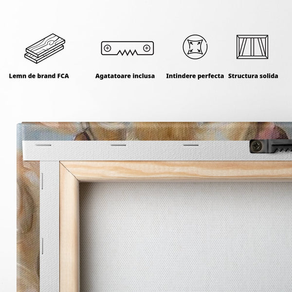 Tablou Canvas Premium, LuxCanva® M1264, Suflete Cuminti, Purcel, Caine, Animale, Odihna, Relaxare, Prietenie, Imbratisare, Copilarie, Pictura, Visatori, Roz, Birou, Living, Camera Copil
