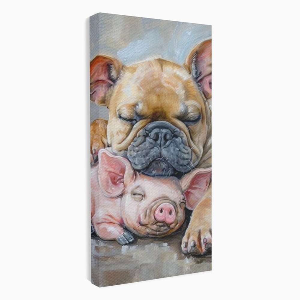 Tablou Canvas Premium, LuxCanva® M1264, Suflete Cuminti, Purcel, Caine, Animale, Odihna, Relaxare, Prietenie, Imbratisare, Copilarie, Pictura, Visatori, Roz, Birou, Living, Camera Copil