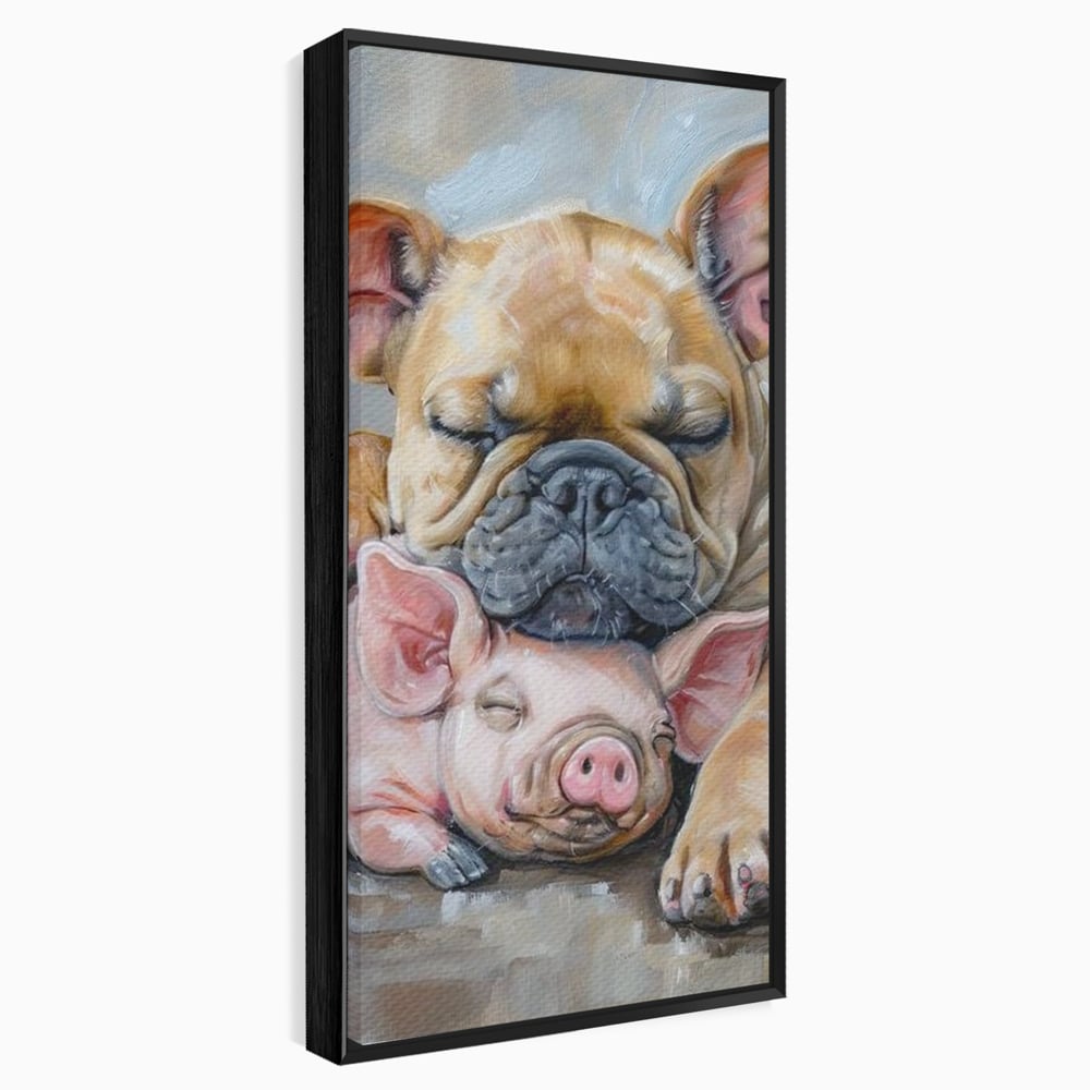 Tablou Canvas Premium, LuxCanva® M1264, Suflete Cuminti, Purcel, Caine, Animale, Odihna, Relaxare, Prietenie, Imbratisare, Copilarie, Pictura, Visatori, Roz, Birou, Living, Camera Copil
