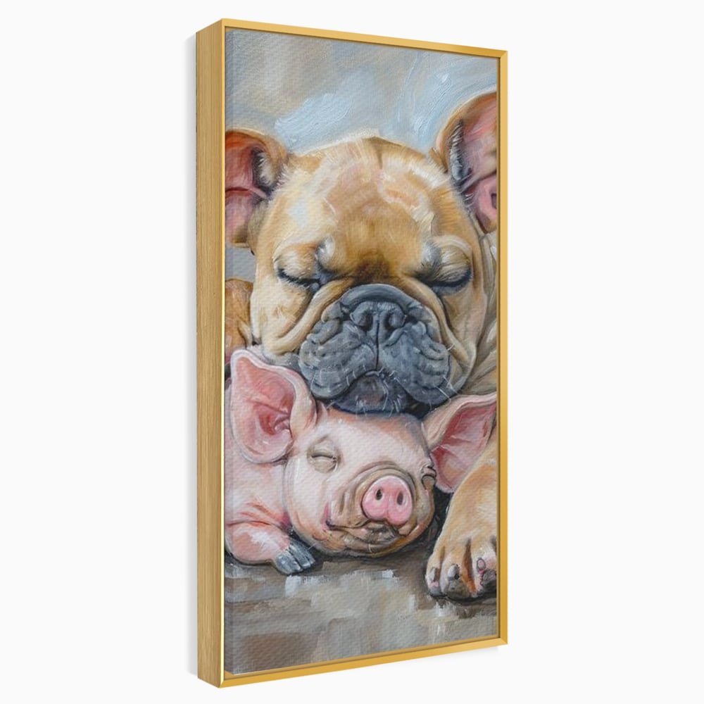 Tablou Canvas Premium, LuxCanva® M1264, Suflete Cuminti, Purcel, Caine, Animale, Odihna, Relaxare, Prietenie, Imbratisare, Copilarie, Pictura, Visatori, Roz, Birou, Living, Camera Copil