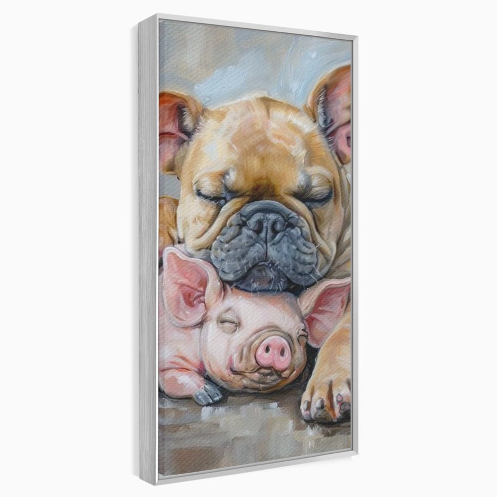 Tablou Canvas Premium, LuxCanva® M1264, Suflete Cuminti, Purcel, Caine, Animale, Odihna, Relaxare, Prietenie, Imbratisare, Copilarie, Pictura, Visatori, Roz, Birou, Living, Camera Copil