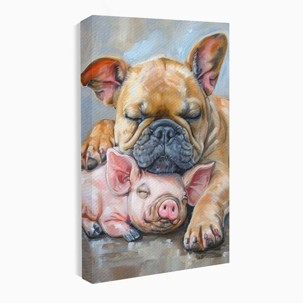 Tablou Canvas Premium, LuxCanva® M1264, Suflete Cuminti, Purcel, Caine, Animale, Odihna, Relaxare, Prietenie, Imbratisare, Copilarie, Pictura, Visatori, Roz, Birou, Living, Camera Copil