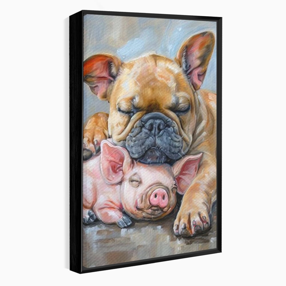 Tablou Canvas Premium, LuxCanva® M1264, Suflete Cuminti, Purcel, Caine, Animale, Odihna, Relaxare, Prietenie, Imbratisare, Copilarie, Pictura, Visatori, Roz, Birou, Living, Camera Copil