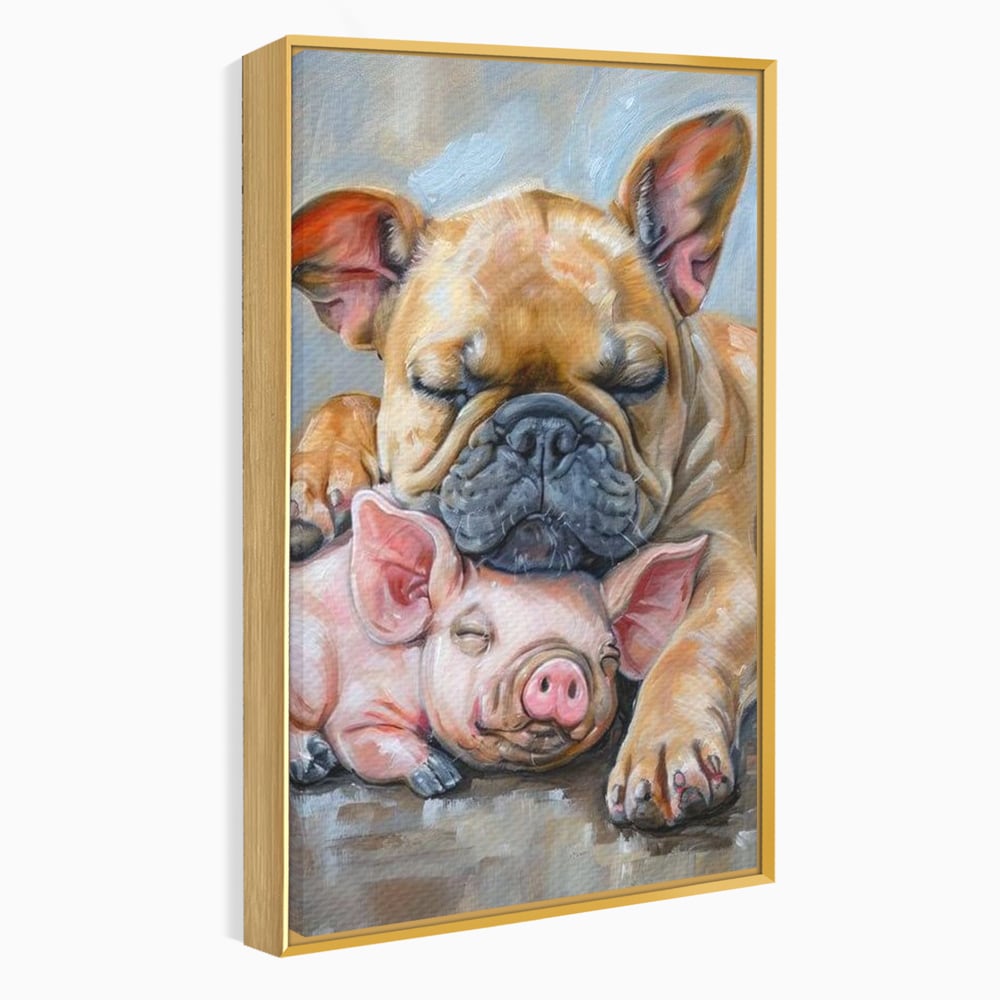 Tablou Canvas Premium, LuxCanva® M1264, Suflete Cuminti, Purcel, Caine, Animale, Odihna, Relaxare, Prietenie, Imbratisare, Copilarie, Pictura, Visatori, Roz, Birou, Living, Camera Copil