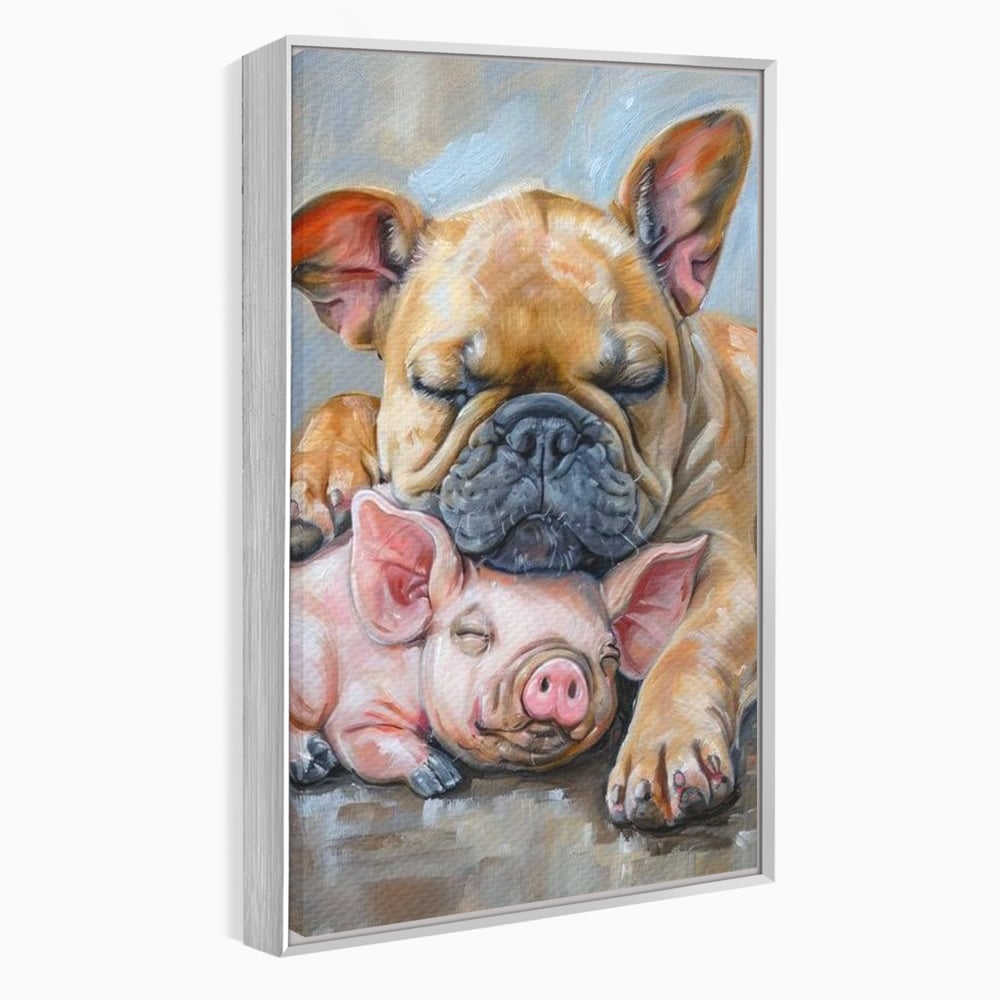 Tablou Canvas Premium, LuxCanva® M1264, Suflete Cuminti, Purcel, Caine, Animale, Odihna, Relaxare, Prietenie, Imbratisare, Copilarie, Pictura, Visatori, Roz, Birou, Living, Camera Copil