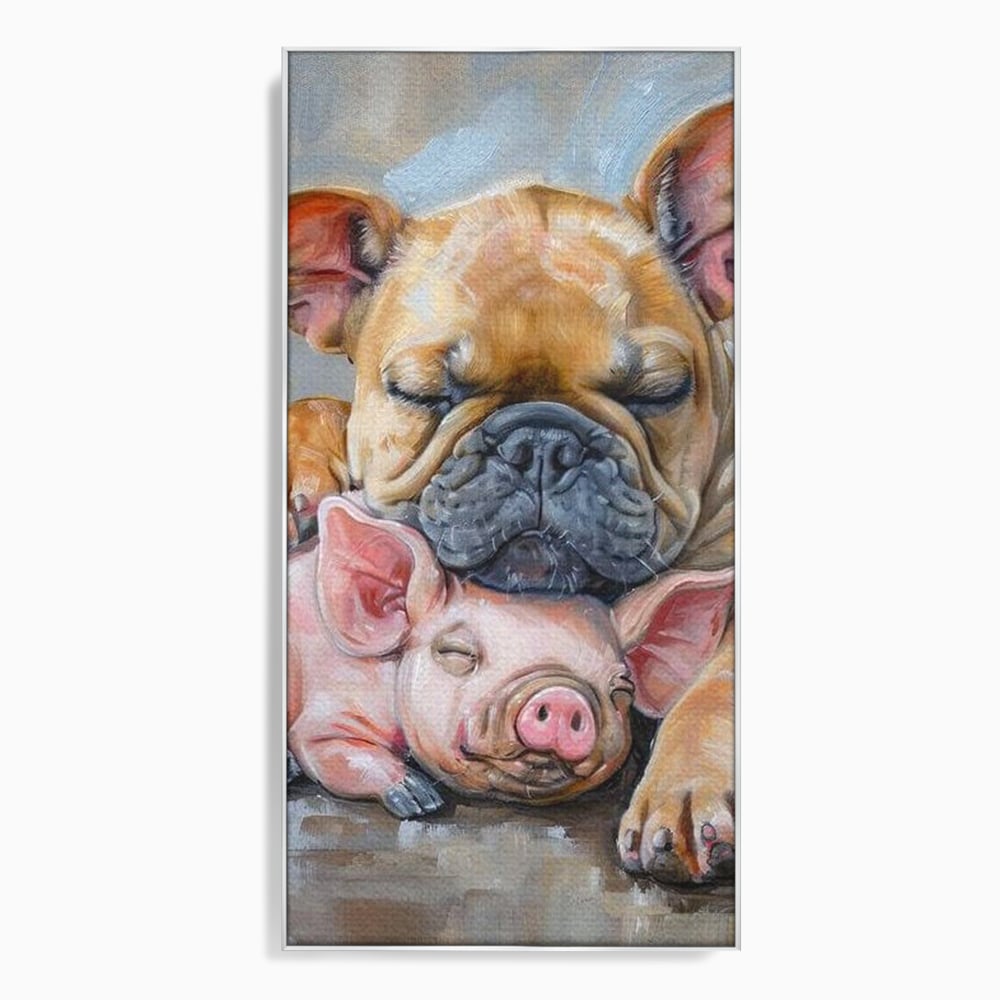 Tablou Canvas Premium, LuxCanva® M1264, Suflete Cuminti, Purcel, Caine, Animale, Odihna, Relaxare, Prietenie, Imbratisare, Copilarie, Pictura, Visatori, Roz, Birou, Living, Camera Copil