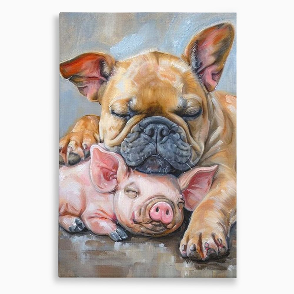 Tablou Canvas Premium, LuxCanva® M1264, Suflete Cuminti, Purcel, Caine, Animale, Odihna, Relaxare, Prietenie, Imbratisare, Copilarie, Pictura, Visatori, Roz, Birou, Living, Camera Copil