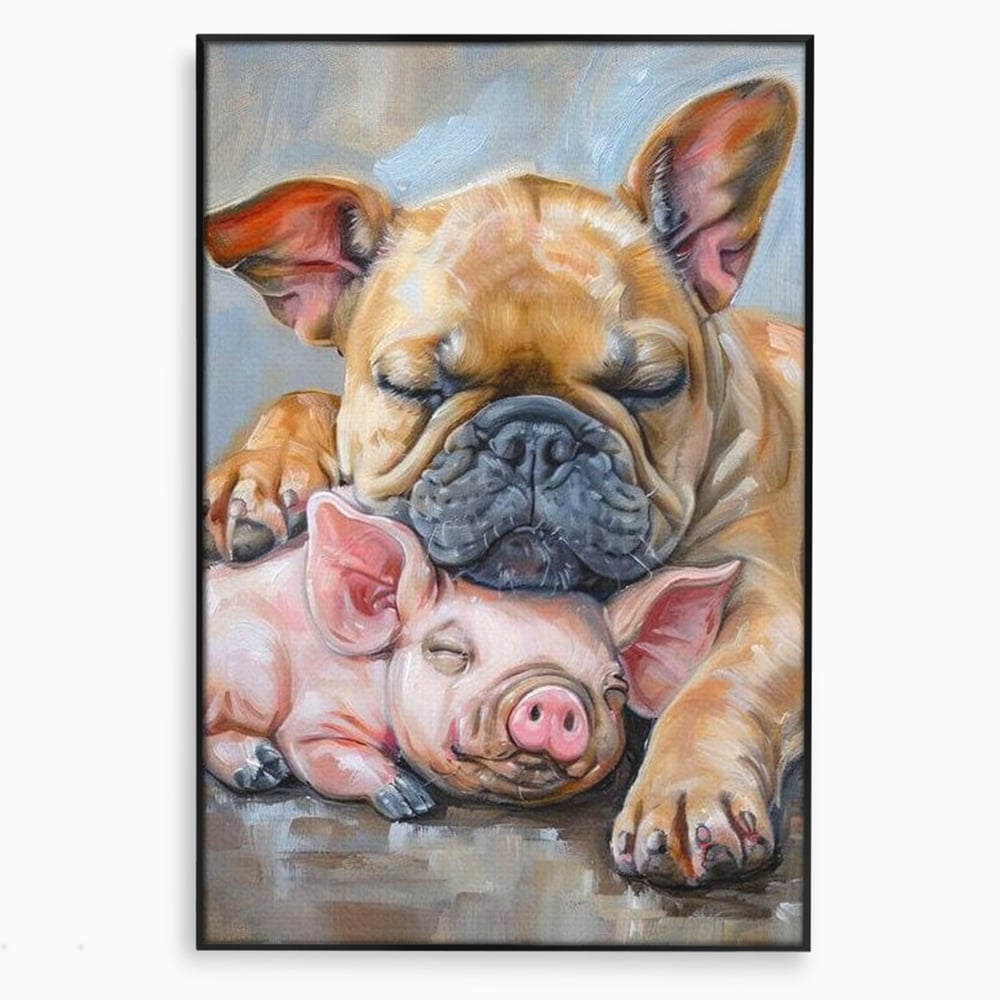 Tablou Canvas Premium, LuxCanva® M1264, Suflete Cuminti, Purcel, Caine, Animale, Odihna, Relaxare, Prietenie, Imbratisare, Copilarie, Pictura, Visatori, Roz, Birou, Living, Camera Copil