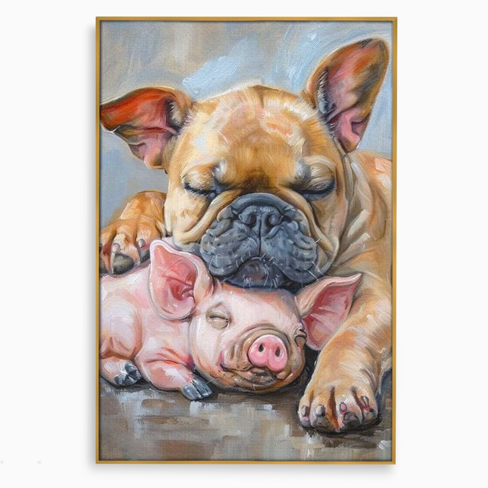Tablou Canvas Premium, LuxCanva® M1264, Suflete Cuminti, Purcel, Caine, Animale, Odihna, Relaxare, Prietenie, Imbratisare, Copilarie, Pictura, Visatori, Roz, Birou, Living, Camera Copil