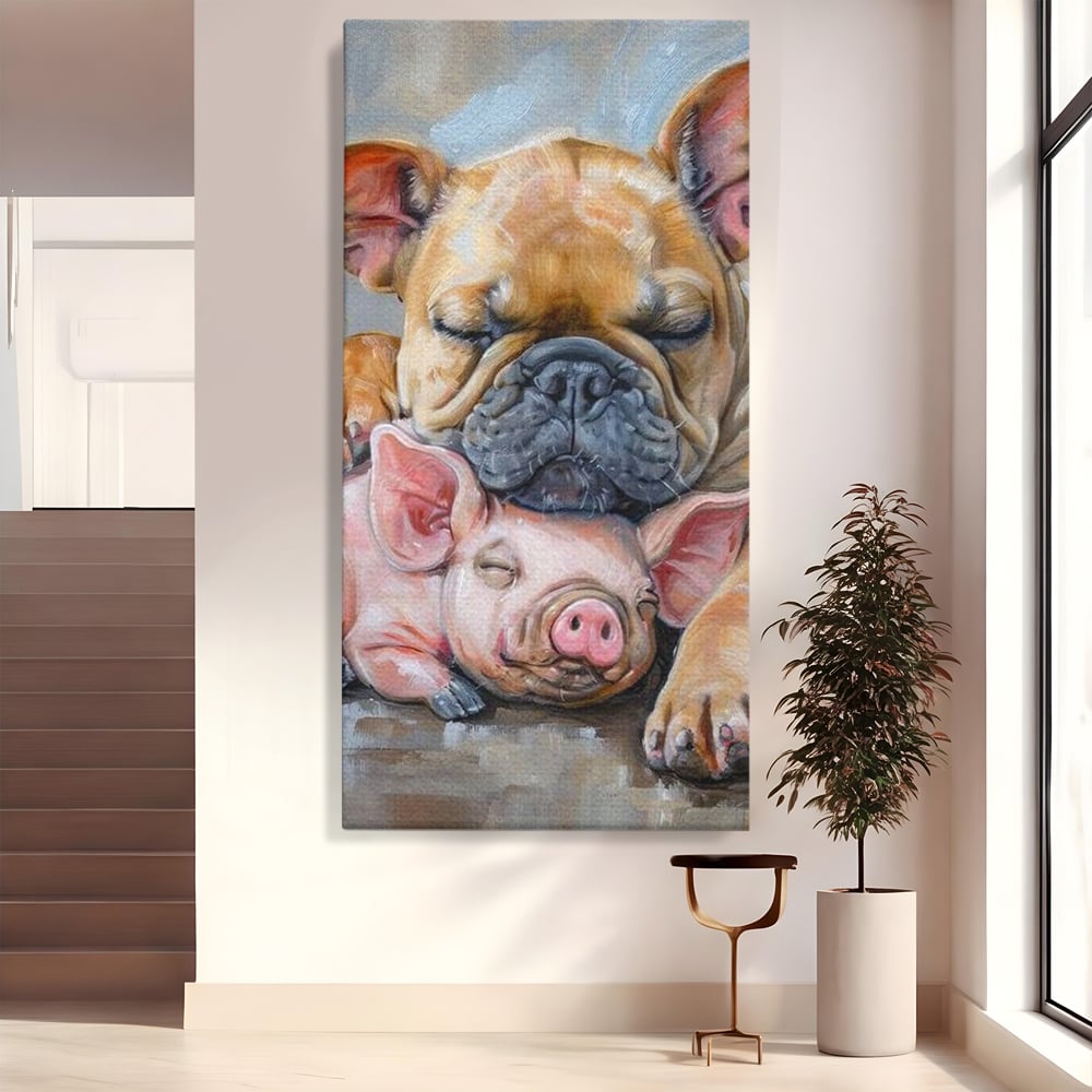 Tablou Canvas Premium, LuxCanva® M1264, Suflete Cuminti, Purcel, Caine, Animale, Odihna, Relaxare, Prietenie, Imbratisare, Copilarie, Pictura, Visatori, Roz, Birou, Living, Camera Copil