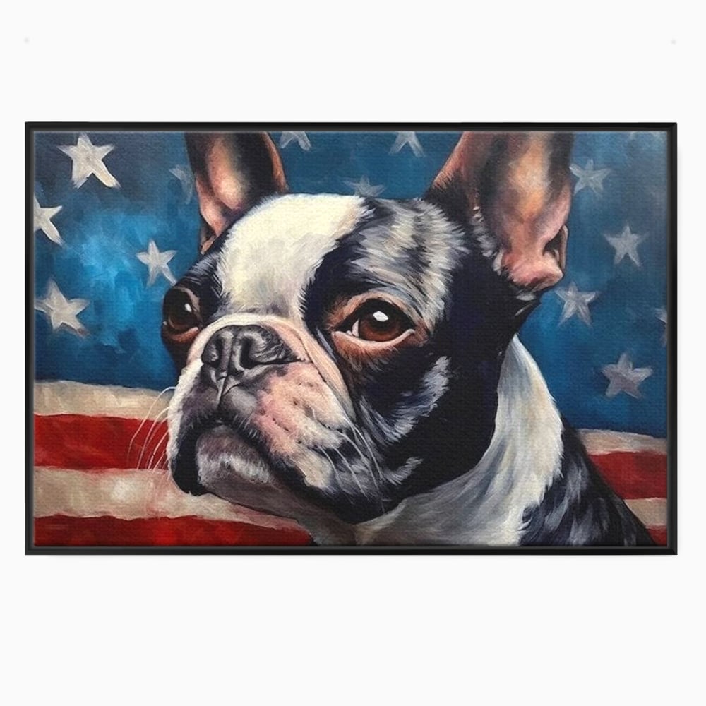 Leinwandbilder Premium, LuxCanva® M1265, Boston unter der Flagge, Patriotismus, Flagge, Amerika, Hund, Freiheit, Ehre, Mut, Freiheit, Portrait, Profil, Büro, Wohnen, Kinderzimmer