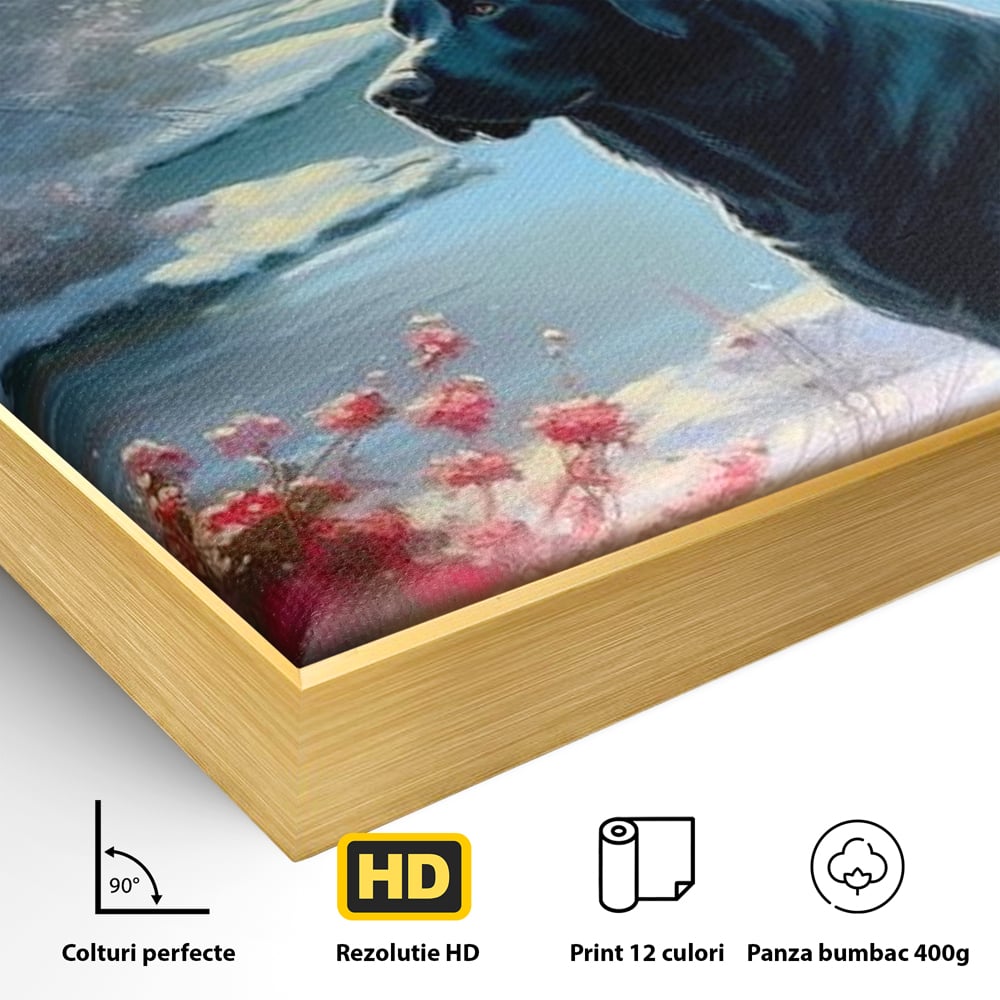 Tablou Canvas Premium, LuxCanva® M1266, Sub Mantia Zapezii, Labrador, Caine, Iarna, Anotimp, Zapada, Flori, Vegetatie, Copaci, Prieten, Peisaj, Lumina, Birou, Living, Camera Copil