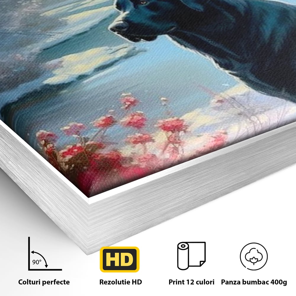 Tablou Canvas Premium, LuxCanva® M1266, Sub Mantia Zapezii, Labrador, Caine, Iarna, Anotimp, Zapada, Flori, Vegetatie, Copaci, Prieten, Peisaj, Lumina, Birou, Living, Camera Copil