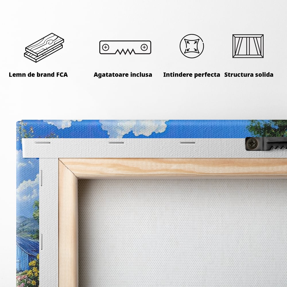 Tablou Canvas Premium, LuxCanva® M1267, Doi Drumeti Pufosi, Catei, Peisaj, Rustic, Vara, Nori, Poiana, Flori, Carare, Fericire, Prietenie, Pufosenii, Dragalas, Birou, Living, Camera Copil