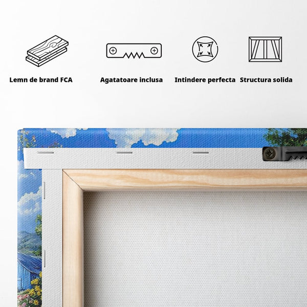 Tablou Canvas Premium, LuxCanva® M1267, Doi Drumeti Pufosi, Catei, Peisaj, Rustic, Vara, Nori, Poiana, Flori, Carare, Fericire, Prietenie, Pufosenii, Dragalas, Birou, Living, Camera Copil