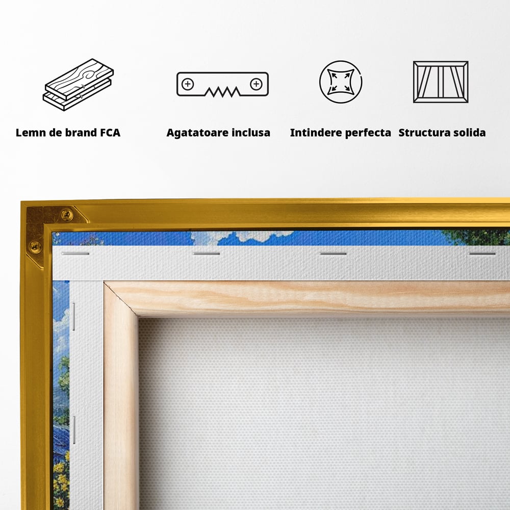 Tablou Canvas Premium, LuxCanva® M1267, Doi Drumeti Pufosi, Catei, Peisaj, Rustic, Vara, Nori, Poiana, Flori, Carare, Fericire, Prietenie, Pufosenii, Dragalas, Birou, Living, Camera Copil