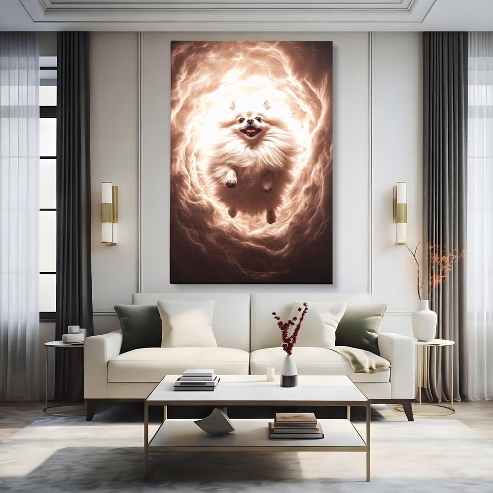 Tablou Canvas Premium, LuxCanva® M1268, Taramul Viselor Pufoase, Pomeranian, Pufos, Vortex, Nori, Mistic, Catel, Blanos, Lumina, Angelic, Miscare, Fantastic, Birou, Living, Camera Copil