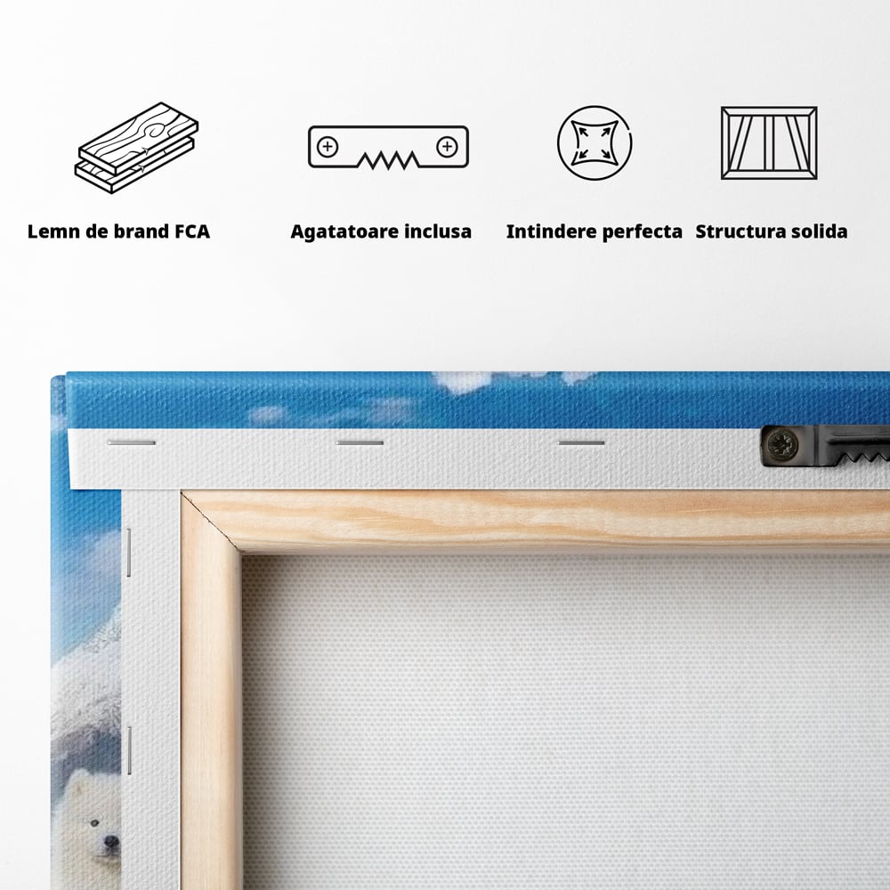 Tablou Canvas Premium, LuxCanva® M1270, Micutii Alpinisti, Peisaj, Munti, Catei, Pufosenii, Iarna, Zapada, Nori, Grup, Prieteni, Senin, Panorama, Natura, Birou, Living, Camera Copil