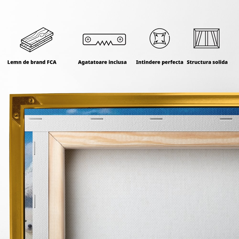 Tablou Canvas Premium, LuxCanva® M1270, Micutii Alpinisti, Peisaj, Munti, Catei, Pufosenii, Iarna, Zapada, Nori, Grup, Prieteni, Senin, Panorama, Natura, Birou, Living, Camera Copil