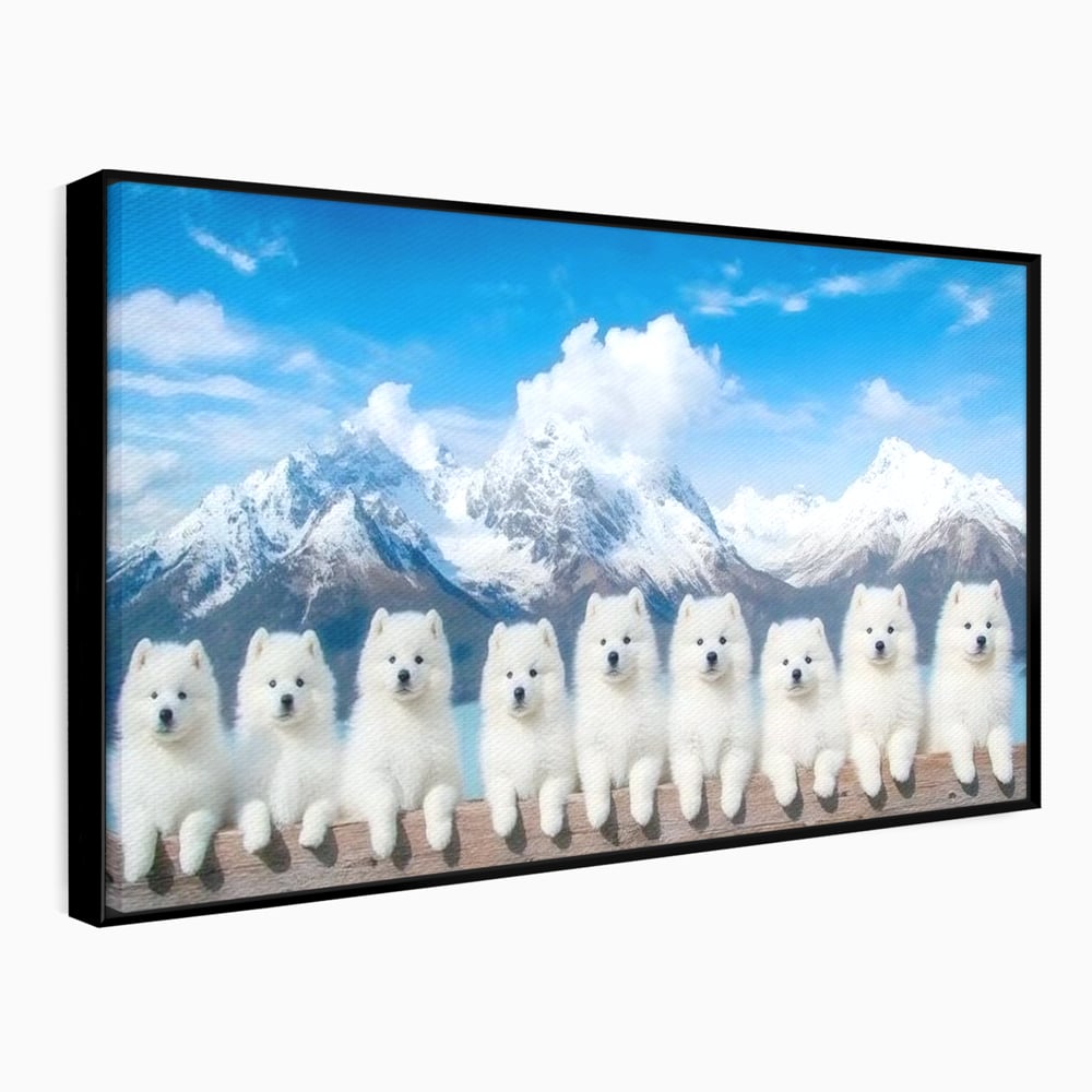 Tablou Canvas Premium, LuxCanva® M1270, Micutii Alpinisti, Peisaj, Munti, Catei, Pufosenii, Iarna, Zapada, Nori, Grup, Prieteni, Senin, Panorama, Natura, Birou, Living, Camera Copil