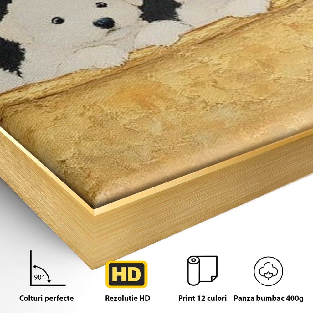 Tablou Canvas Premium, LuxCanva® M1271, Patru Pufuleti in Cada, Baie, Cada, Vintage, Auriu, Catelusi, Pufos, Marmura, Curat, Pictura, Grup, Joaca, Dragalas, Birou, Living, Camera Copil