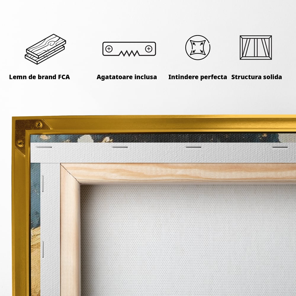 Tablou Canvas Premium, LuxCanva® M1271, Patru Pufuleti in Cada, Baie, Cada, Vintage, Auriu, Catelusi, Pufos, Marmura, Curat, Pictura, Grup, Joaca, Dragalas, Birou, Living, Camera Copil