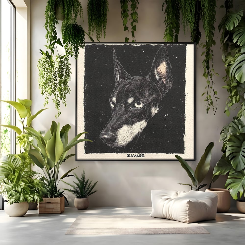 Tablou Canvas Premium, LuxCanva® M1273, Coltul Noptii, Caine, Salbatic, Periculos, Animal, Rebel, Vintage, Chip, Portret, Alfa, Vanator, Birou, Living, Camera Copil