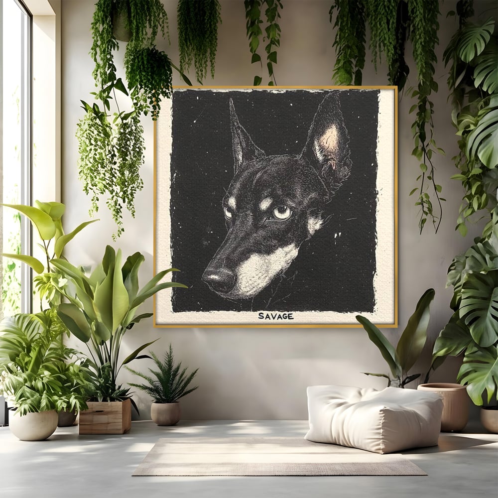 Tablou Canvas Premium, LuxCanva® M1273, Coltul Noptii, Caine, Salbatic, Periculos, Animal, Rebel, Vintage, Chip, Portret, Alfa, Vanator, Birou, Living, Camera Copil