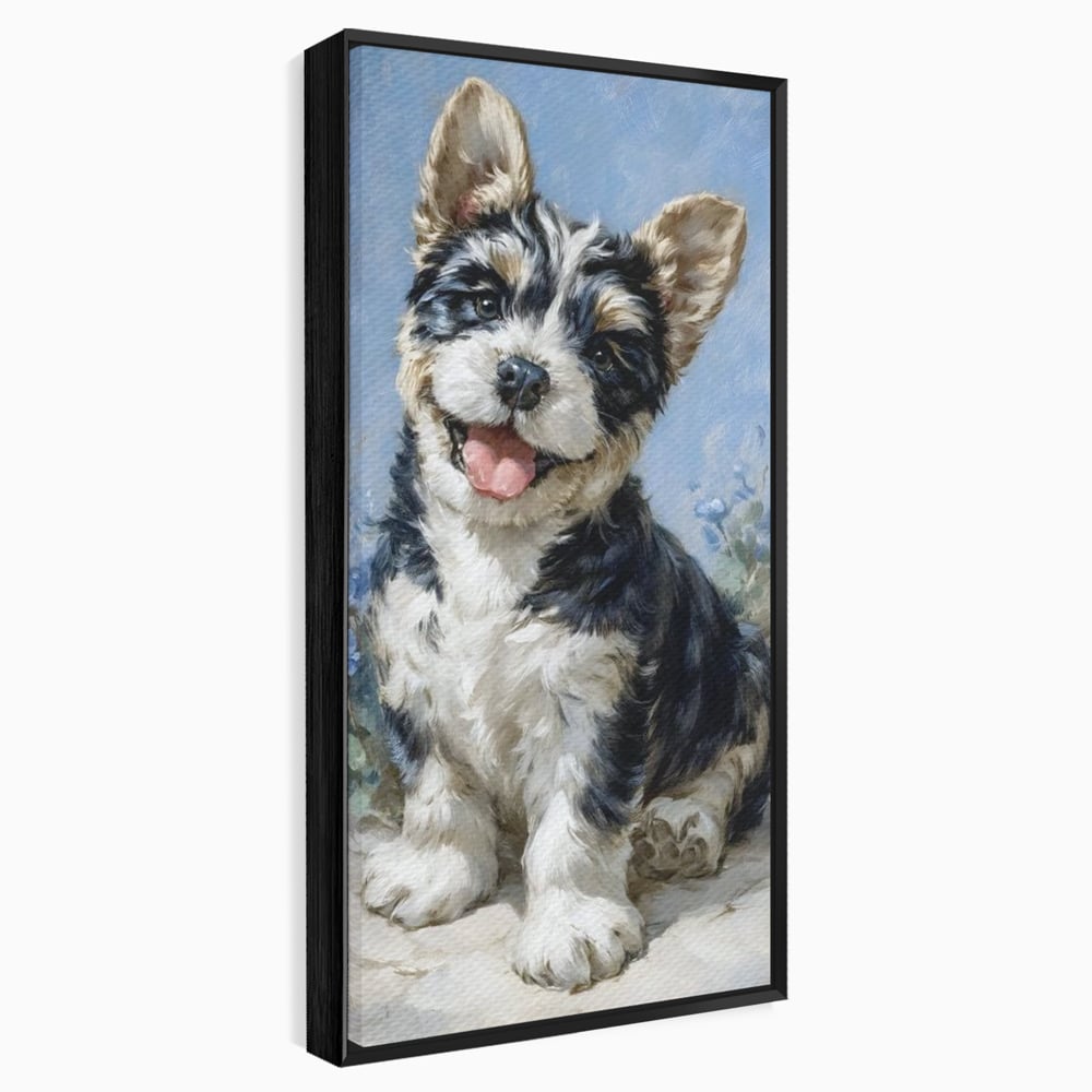 Tablou Canvas Premium, LuxCanva® M1276, Invitatie la Joaca, Zambet, Bucurie, Blanita, Prieten, Cuminte, Privire, Pictura, Flori, Catelus, Joaca, Birou, Living, Camera Copil