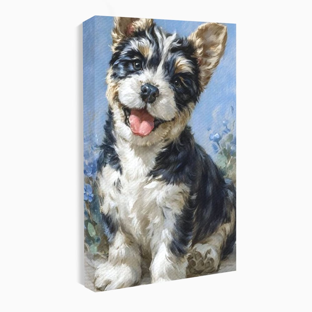 Tablou Canvas Premium, LuxCanva® M1276, Invitatie la Joaca, Zambet, Bucurie, Blanita, Prieten, Cuminte, Privire, Pictura, Flori, Catelus, Joaca, Birou, Living, Camera Copil