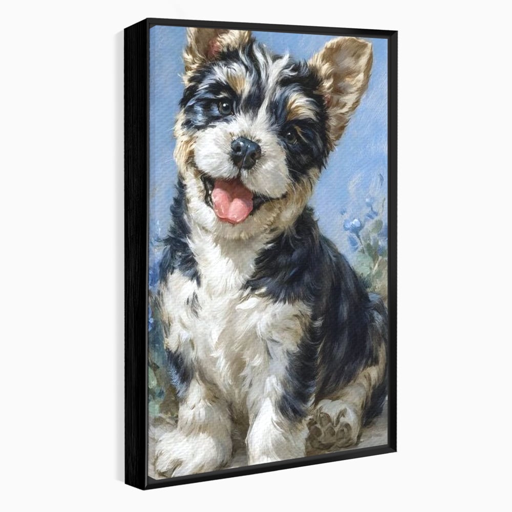 Tablou Canvas Premium, LuxCanva® M1276, Invitatie la Joaca, Zambet, Bucurie, Blanita, Prieten, Cuminte, Privire, Pictura, Flori, Catelus, Joaca, Birou, Living, Camera Copil