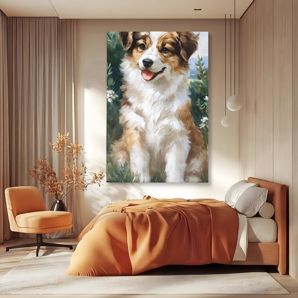 Tablou Canvas Premium, LuxCanva® M1277, Amic de Poveste, Blanos, Inocent, Vesel, Gradina, Natura, Catel, Lumina, Plante, Portret, Prietenos, Birou, Living, Camera Copil