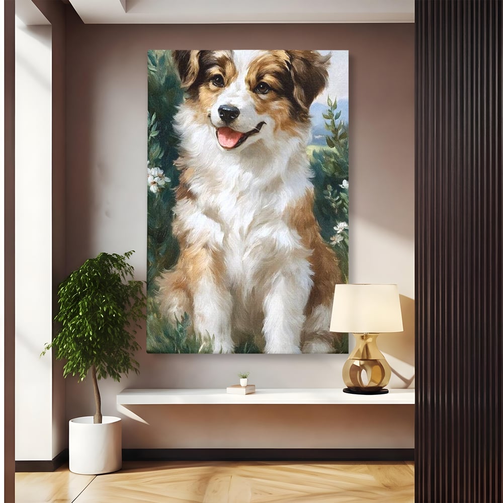 Tablou Canvas Premium, LuxCanva® M1277, Amic de Poveste, Blanos, Inocent, Vesel, Gradina, Natura, Catel, Lumina, Plante, Portret, Prietenos, Birou, Living, Camera Copil