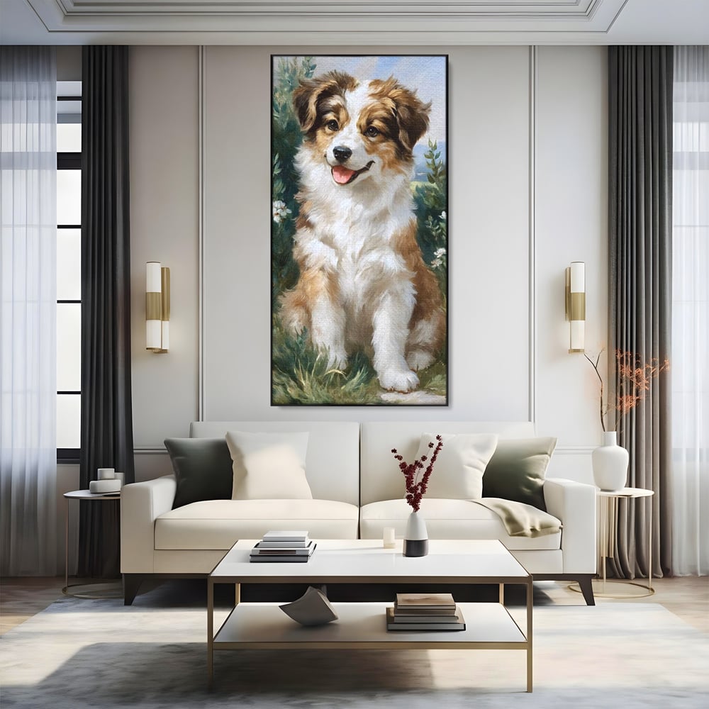 Tablou Canvas Premium, LuxCanva® M1277, Amic de Poveste, Blanos, Inocent, Vesel, Gradina, Natura, Catel, Lumina, Plante, Portret, Prietenos, Birou, Living, Camera Copil