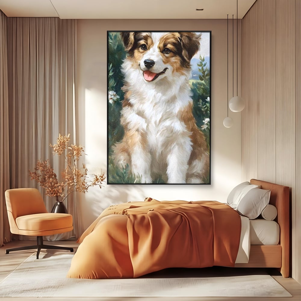 Tablou Canvas Premium, LuxCanva® M1277, Amic de Poveste, Blanos, Inocent, Vesel, Gradina, Natura, Catel, Lumina, Plante, Portret, Prietenos, Birou, Living, Camera Copil