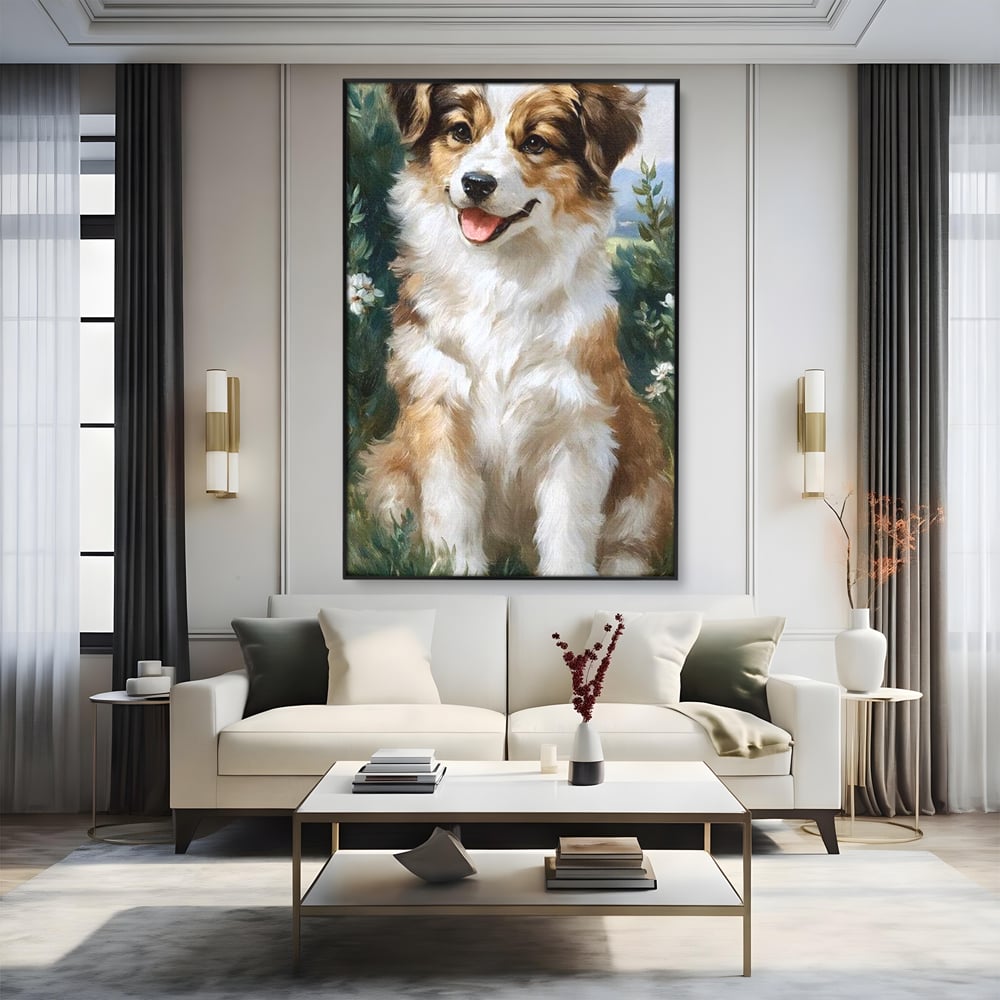 Tablou Canvas Premium, LuxCanva® M1277, Amic de Poveste, Blanos, Inocent, Vesel, Gradina, Natura, Catel, Lumina, Plante, Portret, Prietenos, Birou, Living, Camera Copil